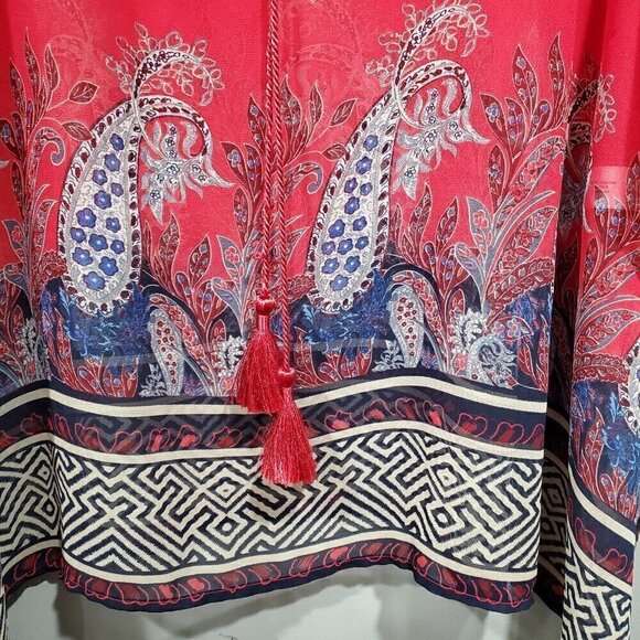Lane Bryant Womens Blouse Top V Neck Kimono Sleeve Floral Print Red Blue 14/16. - Picture 9 of 15